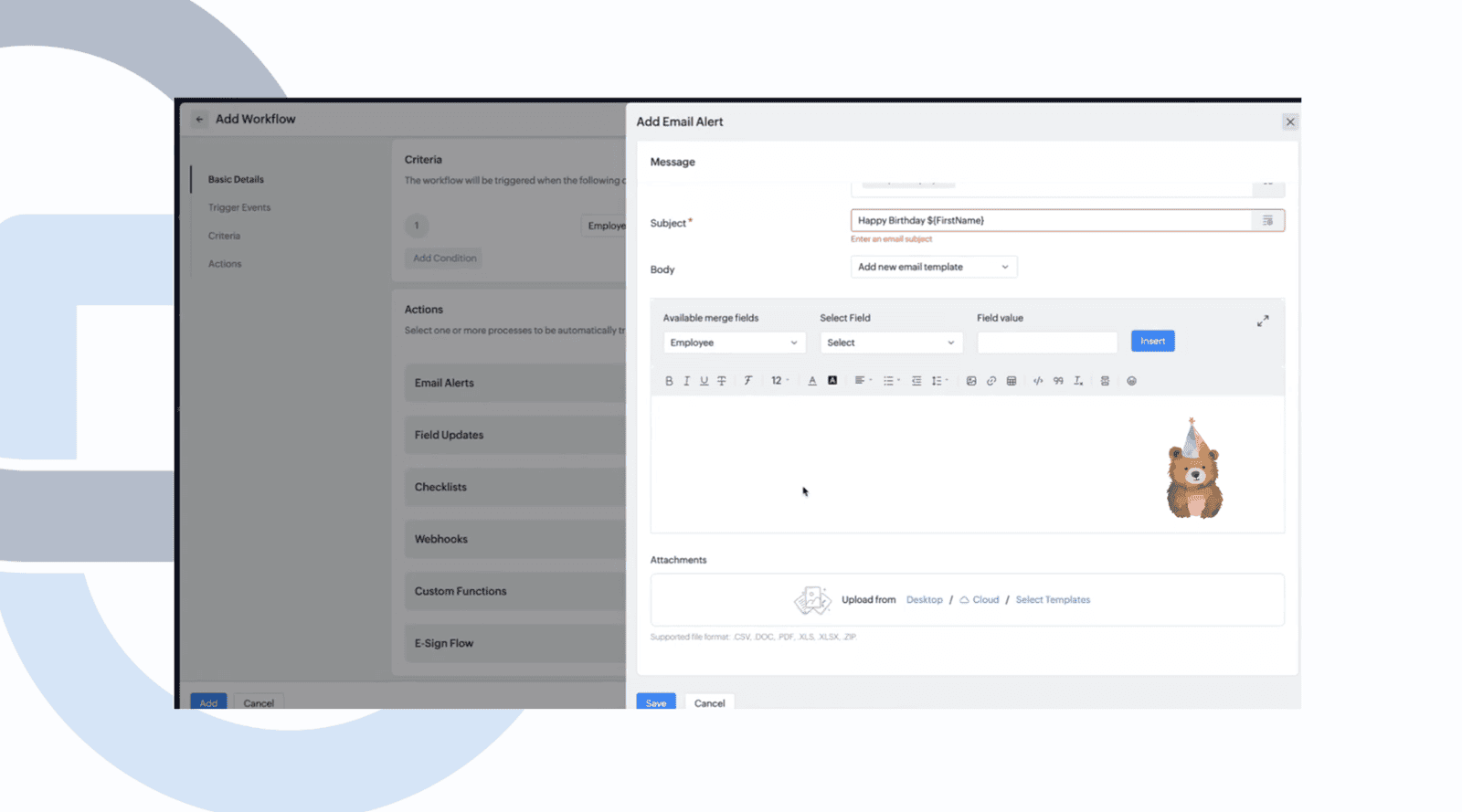 Automatizar saludos de aniversario en Zoho People